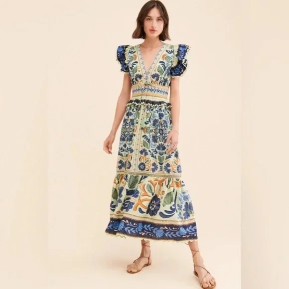 FARM Rio | Dresses | Farm Rio Ocean Tapestry Green Maxi Dress Sz Xs |  Poshmark